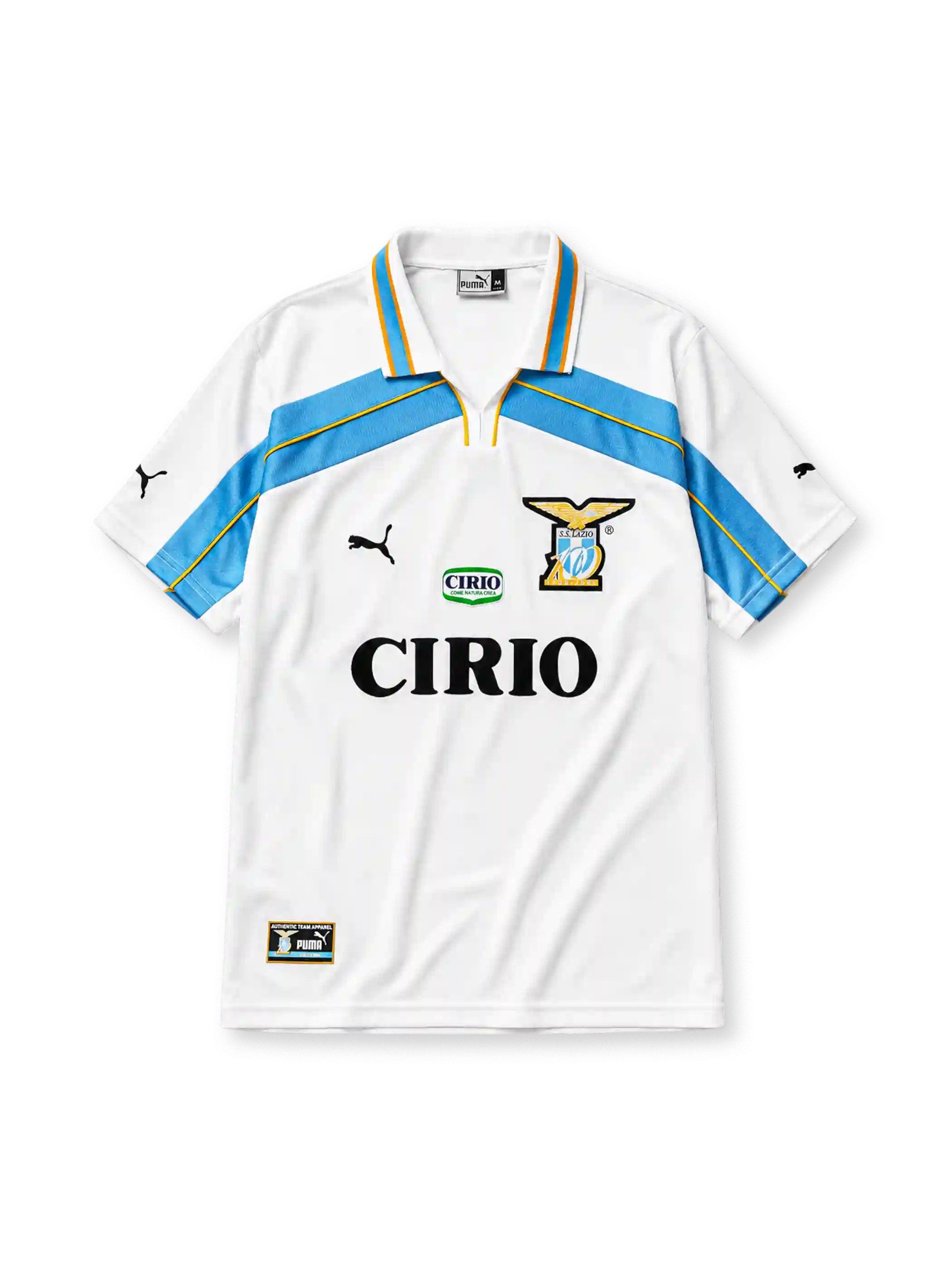 Lazio 1999/2000 away jersey in white with sky blue panels and centenary crest
