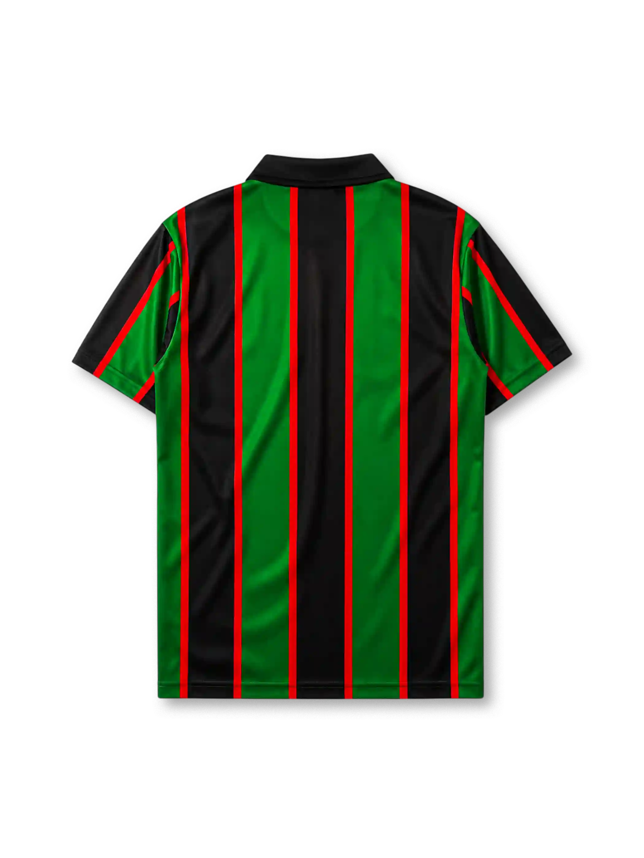 Aston Villa 1993/95 away jersey in green and black stripes with Müller sponsor branding