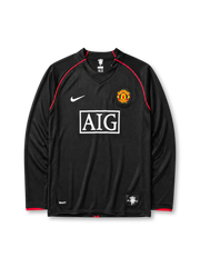 Manchester United 2007/08 away long sleeve jersey in black with red piping and AIG sponsor branding