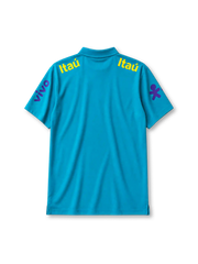 Brazil 2021 polo shirt in teal with Itaú and Vivo sponsor branding and CBF crest