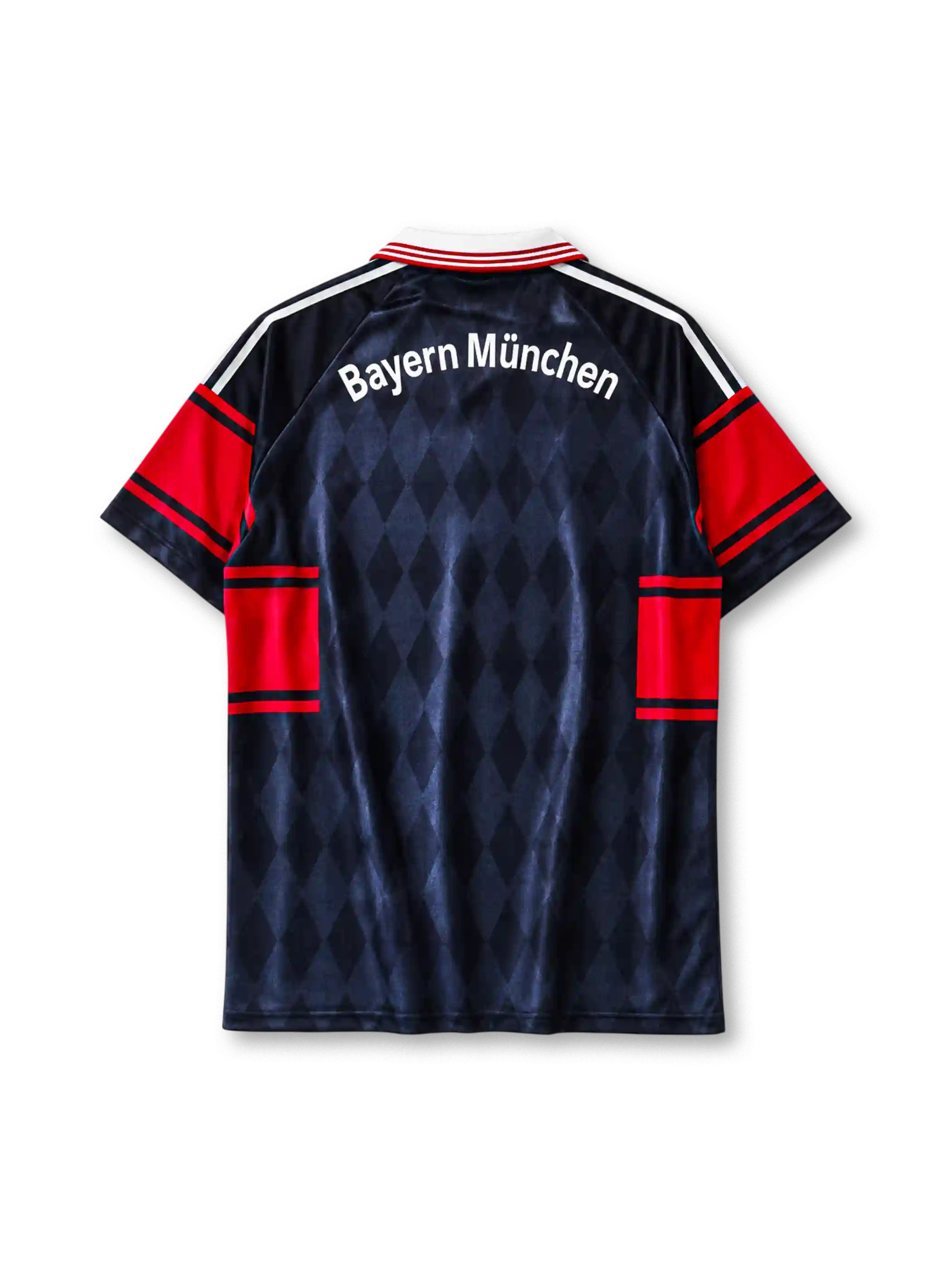 Bayern Munich 1997-99 home jersey in navy with diamond pattern texture and Opel sponsor branding