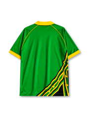 Jamaica 1998 World Cup away jersey in green with black and yellow abstract pattern