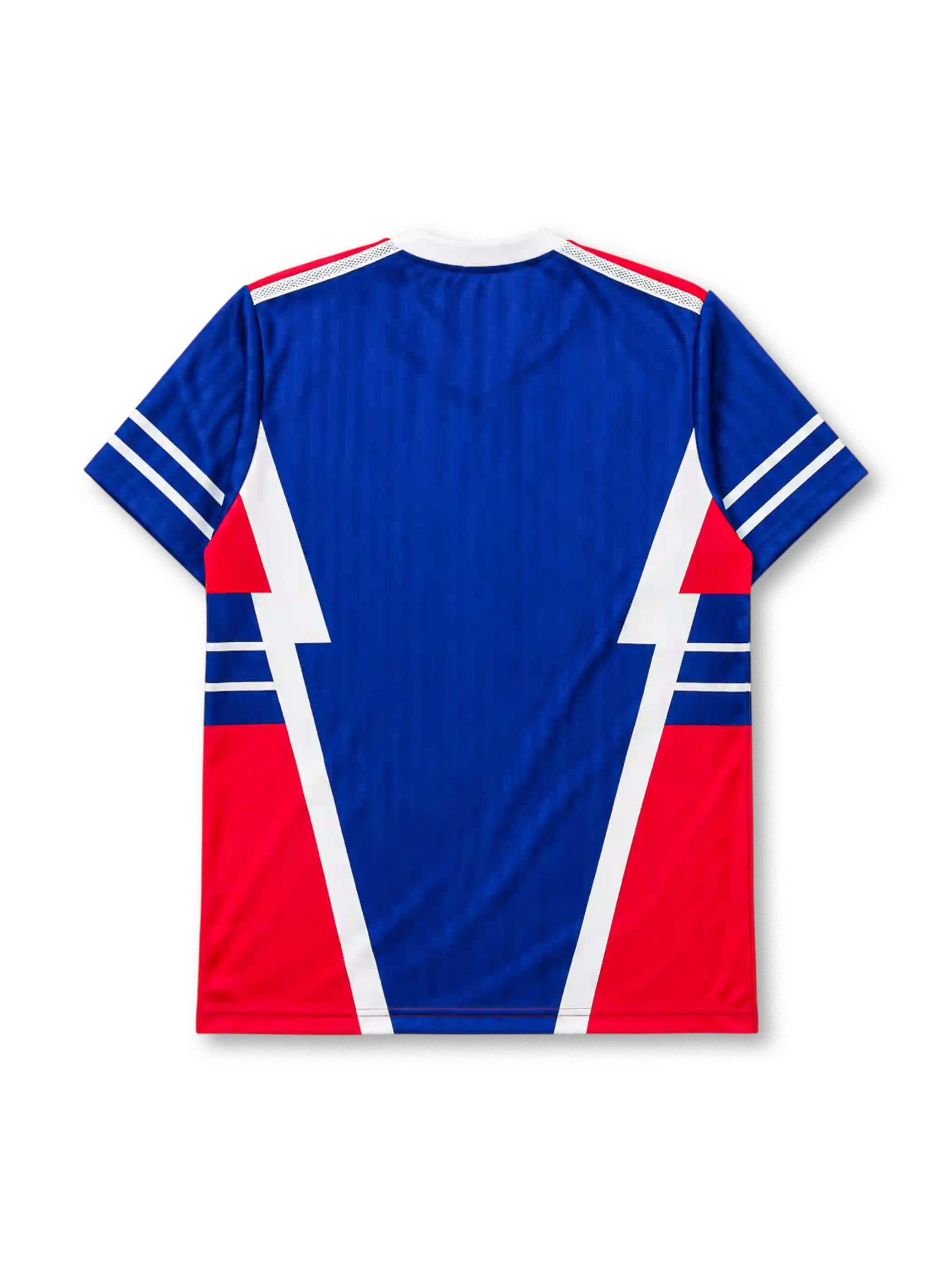 Yugoslavia 1990 World Cup home jersey in blue with red and white angular panel design