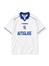Chelsea 1998-2000 away jersey in white with blue and yellow trim and Autoglass sponsor branding