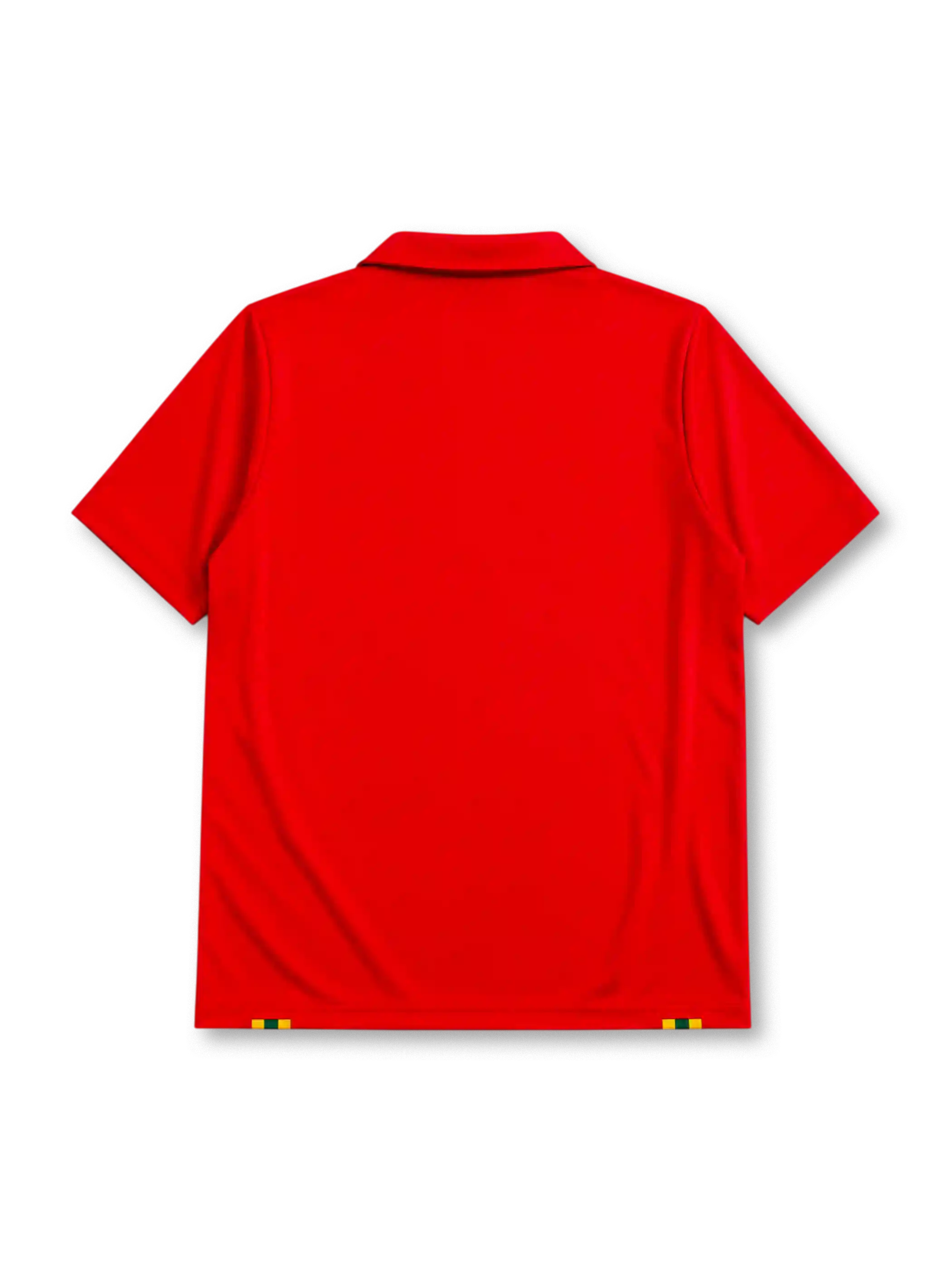 Wales 1976-79 home jersey in red with green and yellow side stripes and dual shoulder badges