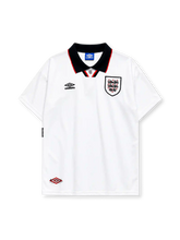 England 1994/95 home jersey in white with black collar trim and Three Lions crest