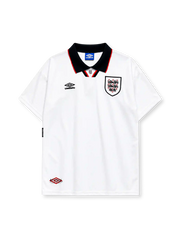 England 1994/95 home jersey in white with black collar trim and Three Lions crest
