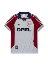 Bayern Munich 1998/99 away jersey in grey with burgundy panels and Opel sponsor branding