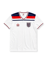 England 1982 World Cup home jersey in white with navy and red chest band and Three Lions crest