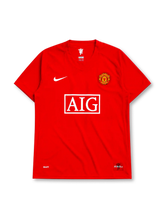 Manchester United 2007/08 home league version jersey in red with rounded crest and AIG sponsor branding