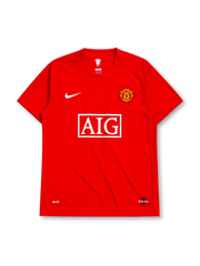 Manchester United 2007/08 home league version jersey in red with rounded crest and AIG sponsor branding
