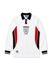 England 1998 World Cup home long sleeve jersey in white with red and black side panels