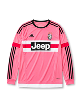 Juventus 2015/16 away long sleeve jersey in pink and black with Jeep sponsor branding