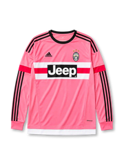 Juventus 2015/16 away long sleeve jersey in pink and black with Jeep sponsor branding