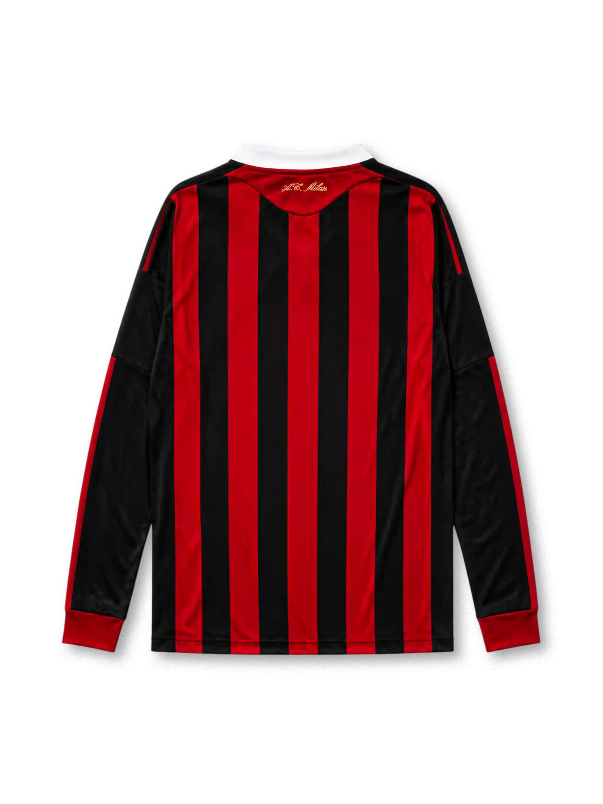 AC Milan 2009/10 home long sleeve jersey in red and black stripes with Forza Milan collar tag and bwin branding