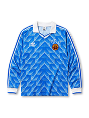 East Germany DDR 1988 home long sleeve jersey with blue geometric fractal print and national emblem