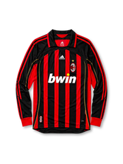 AC Milan 2006/07 home long sleeve jersey in red and black stripes with gold piping and bwin branding