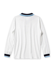 England 1996 home long sleeve jersey in white with navy and sky blue collar trim and Three Lions crest