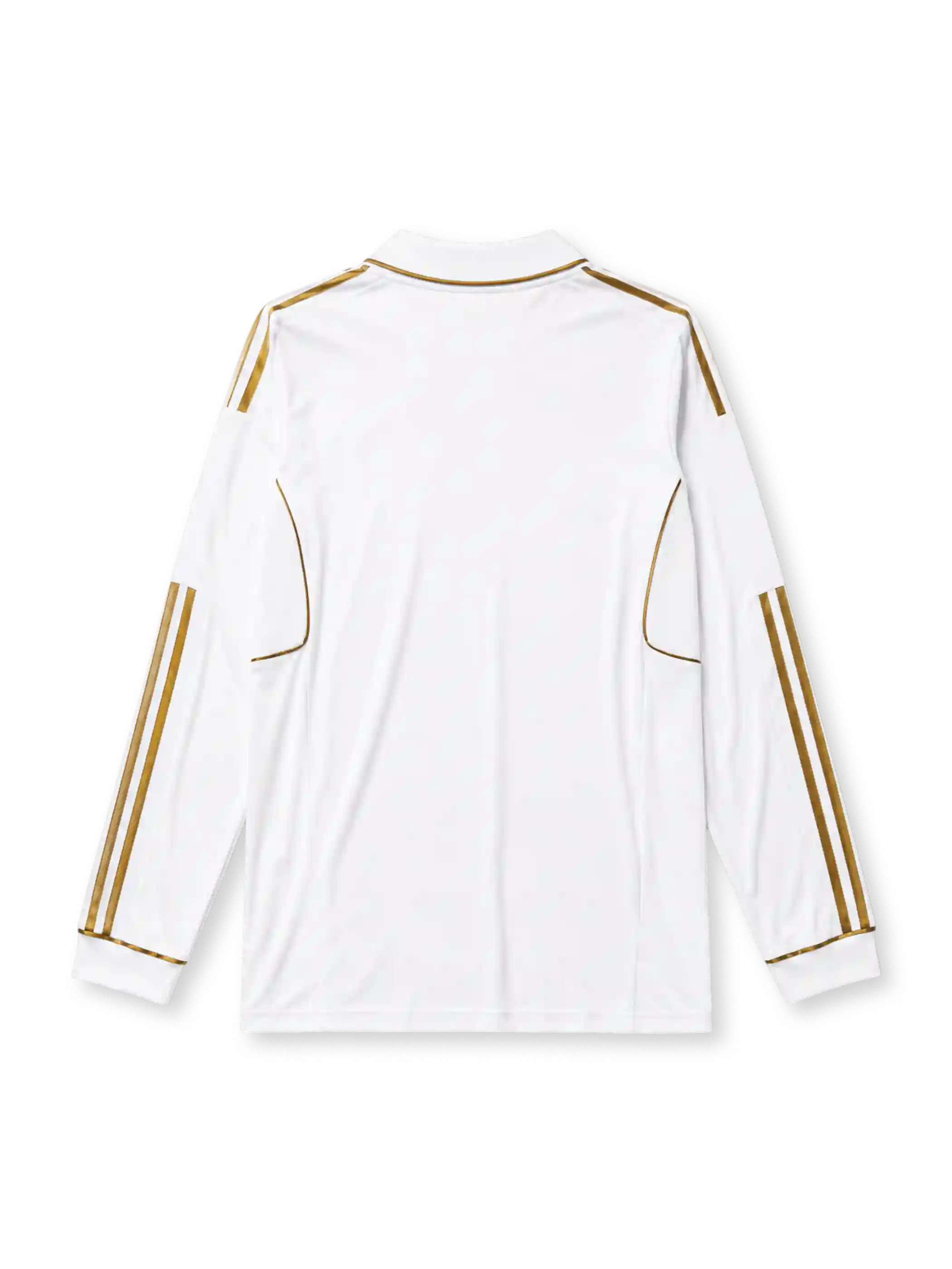 Real Madrid 2011/12 home long sleeve jersey in white with gold adidas stripes and bwin sponsor branding