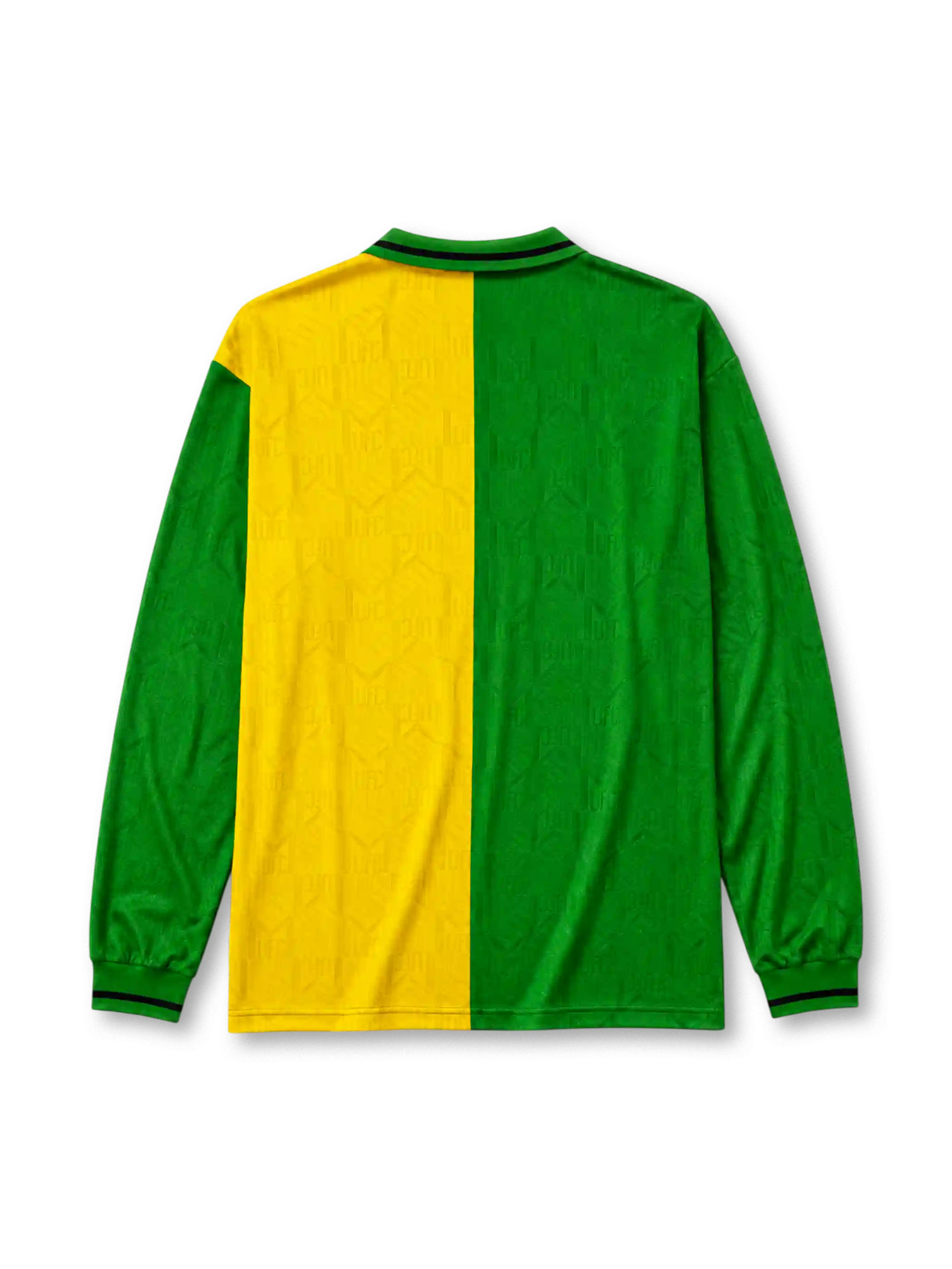 Manchester United 1992-94 Newton Heath third jersey in split green and gold with lace-up collar