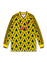 Arsenal 1991-93 away long sleeve jersey with iconic Bruised Banana zigzag print and JVC branding
