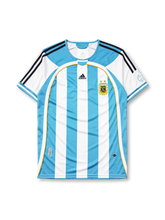 Argentina 2006 World Cup home jersey in sky blue and white stripes with gold piping and AFA crest