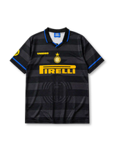Inter Milan 1997/98 third jersey in all-black tonal hooped design with Pirelli sponsor branding