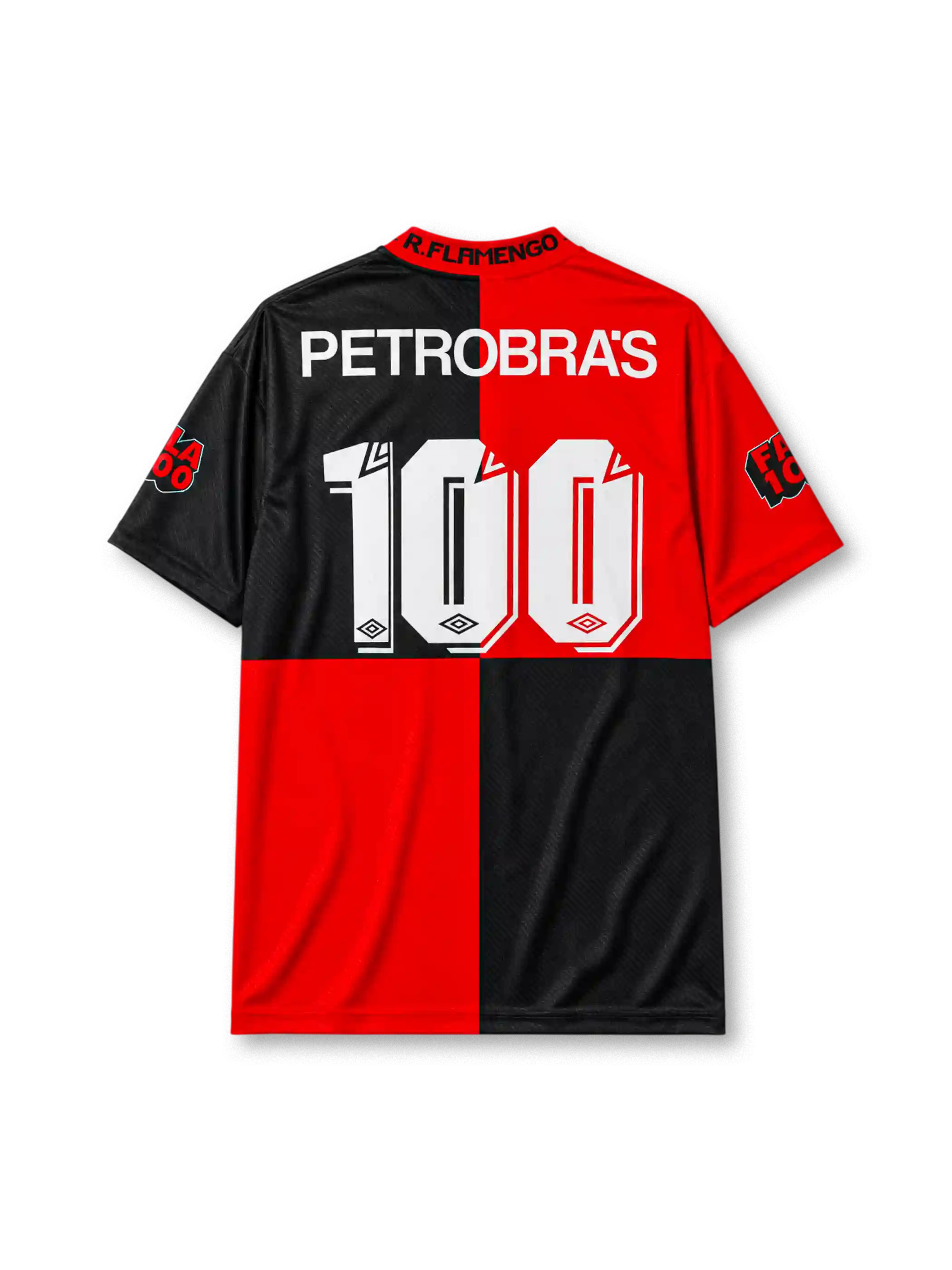 Flamengo 1995 centenary home jersey in quartered red and black with 1895-1995 collar print