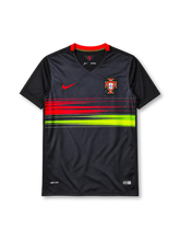 Portugal 2015 black Nike away jersey with red and volt green chest stripes