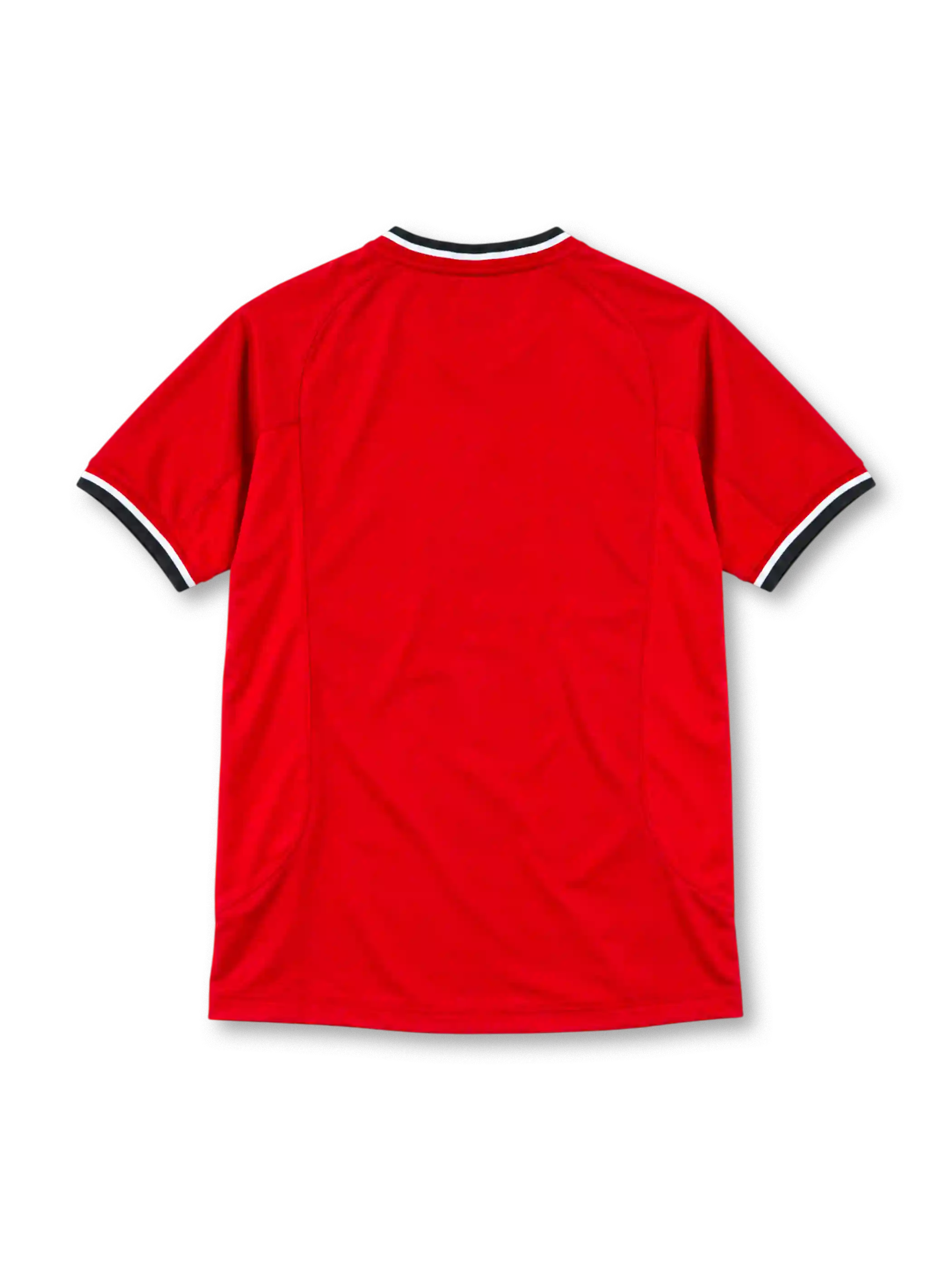 Manchester United 2000/02 red home jersey with Umbro logo, Vodafone sponsor, club crest, and black-and-white V-neck trim, front view.