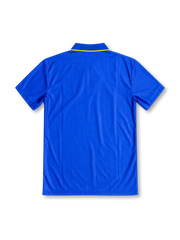 Chelsea 1995/97 royal-blue home jersey featuring a yellow Umbro logo, white Coors sponsor, club crest, and blue polo collar with yellow trim, front view.
