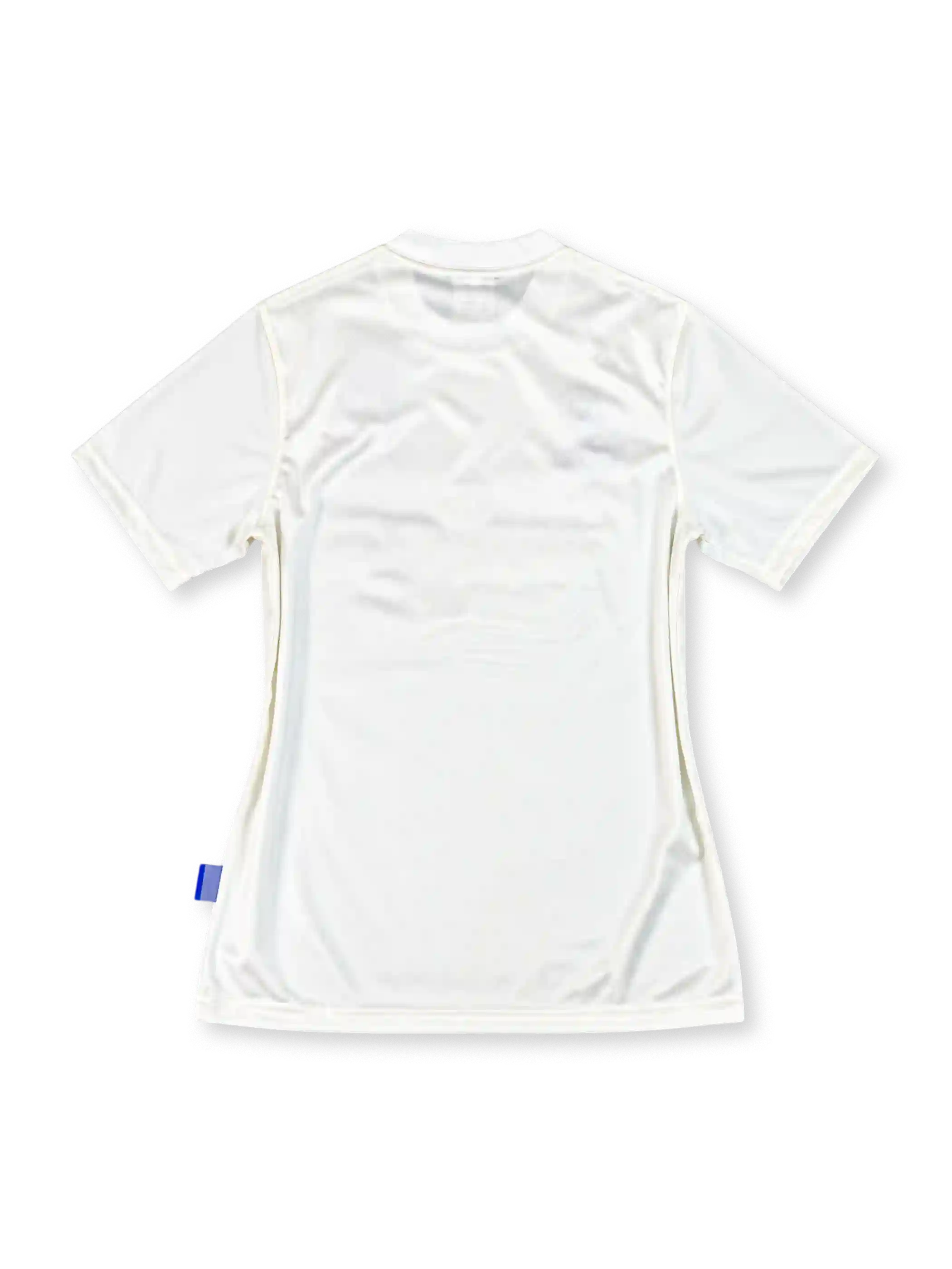 Leeds United 1995/96 white home jersey featuring blue ASICS branding, LUFC chest lettering, and navy Thistle Hotels sponsor, front view.