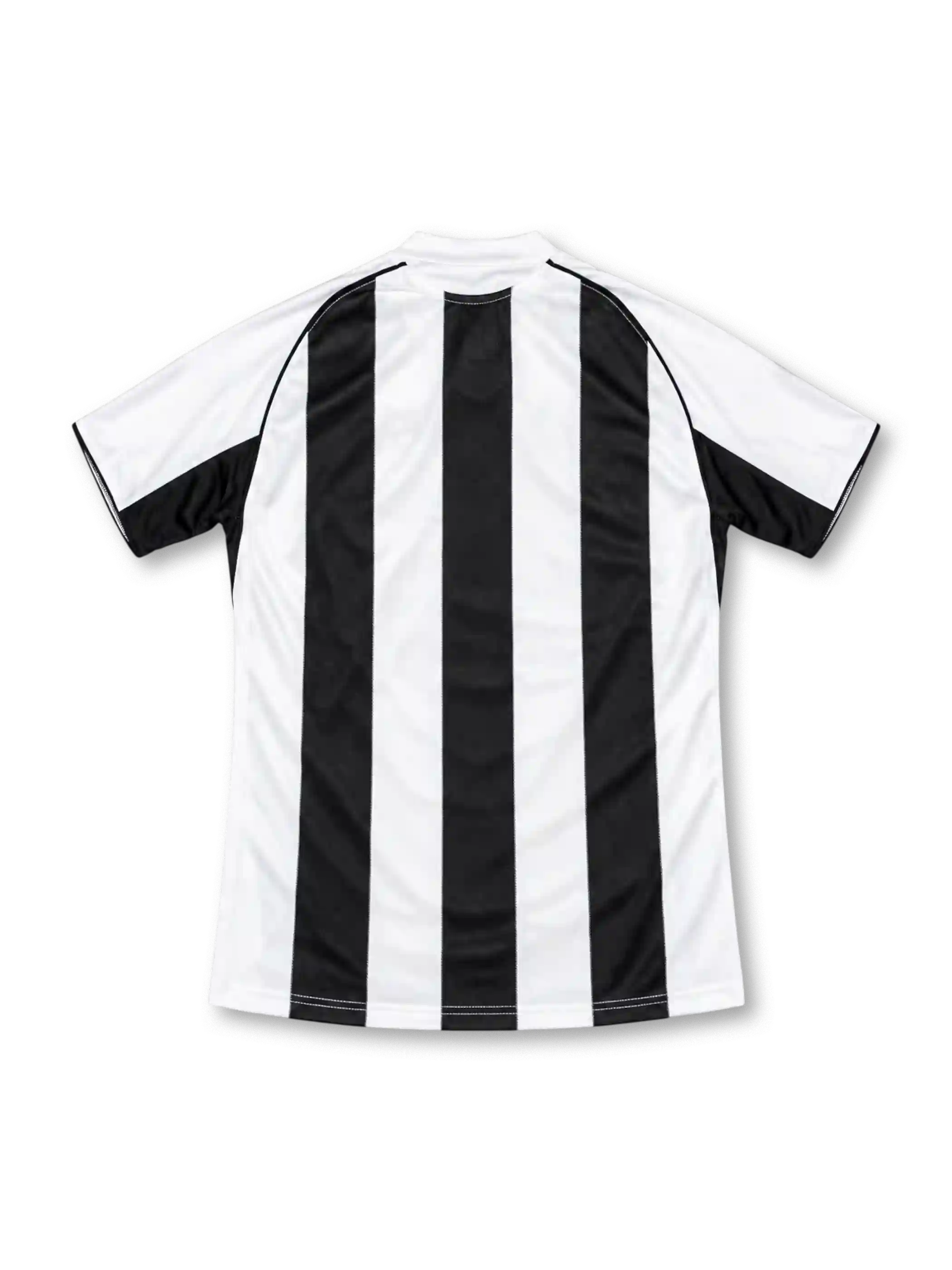 Newcastle United 2005/06 black-and-white striped home jersey featuring adidas shoulder stripes, Northern Rock sponsor, and club crest, front view.