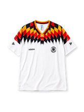 Germany 1994 World Cup home jersey with black, red, and gold diamond-pattern yoke and DFB eagle crest