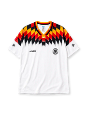 Germany 1994 World Cup home jersey with black, red, and gold diamond-pattern yoke and DFB eagle crest