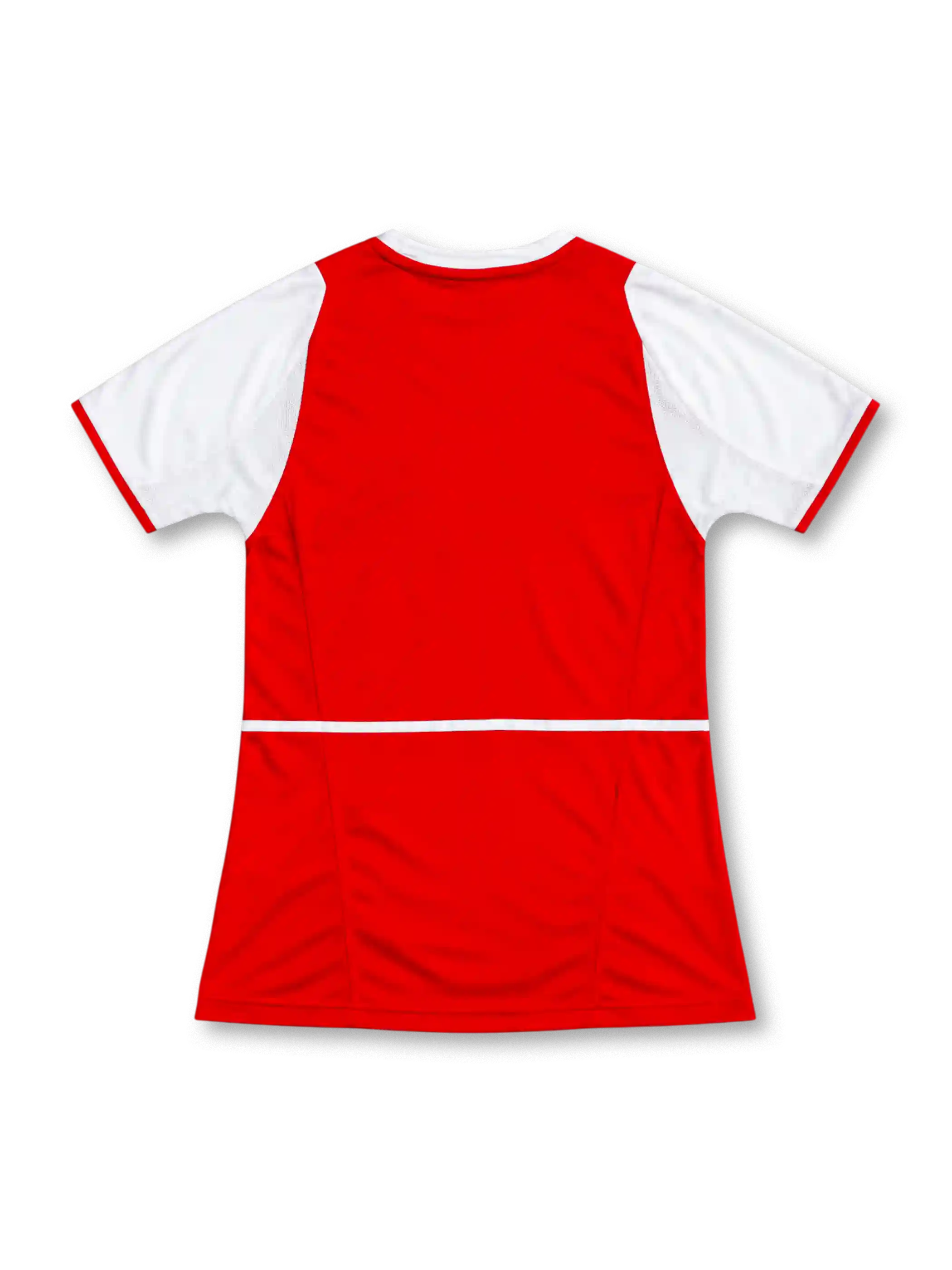 Arsenal 2002/04 red home jersey with white sleeves, Nike Swoosh, Arsenal cannon crest, and large white O2 sponsor, front view.