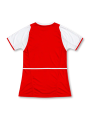 Arsenal 2002/04 red home jersey with white sleeves, Nike Swoosh, Arsenal cannon crest, and large white O2 sponsor, front view.