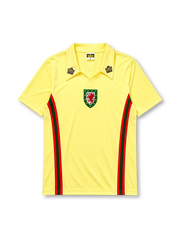 Wales 1976-79 away jersey in yellow with green and red side stripes and dual shoulder badges