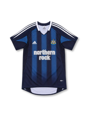 Newcastle United 2004/05 navy away jersey with blue vertical stripes, white adidas shoulder stripes, club crest and Northern Rock sponsor.