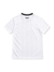 Corinthians 2012/13 white home jersey with black Nike Swoosh, black crew neck, Corinthians crest, blue-and-orange CAIXA sponsor and Dri-FIT branding.
