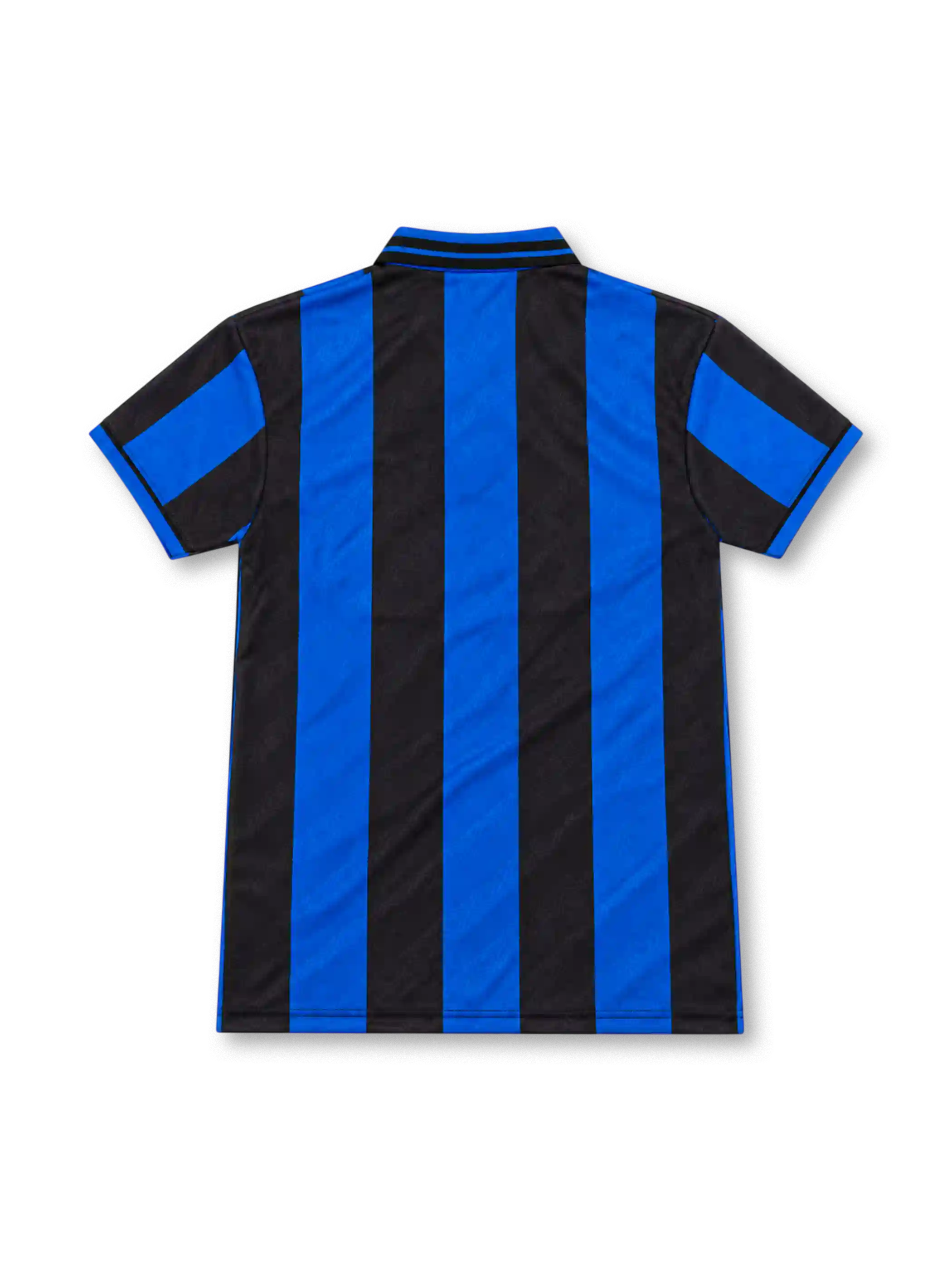 Inter Milan 1995/97 home jersey with blue and black vertical stripes, yellow Umbro logo, gold-star club crest and white Pirelli sponsor.