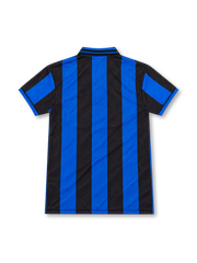 Inter Milan 1995/97 home jersey with blue and black vertical stripes, yellow Umbro logo, gold-star club crest and white Pirelli sponsor.