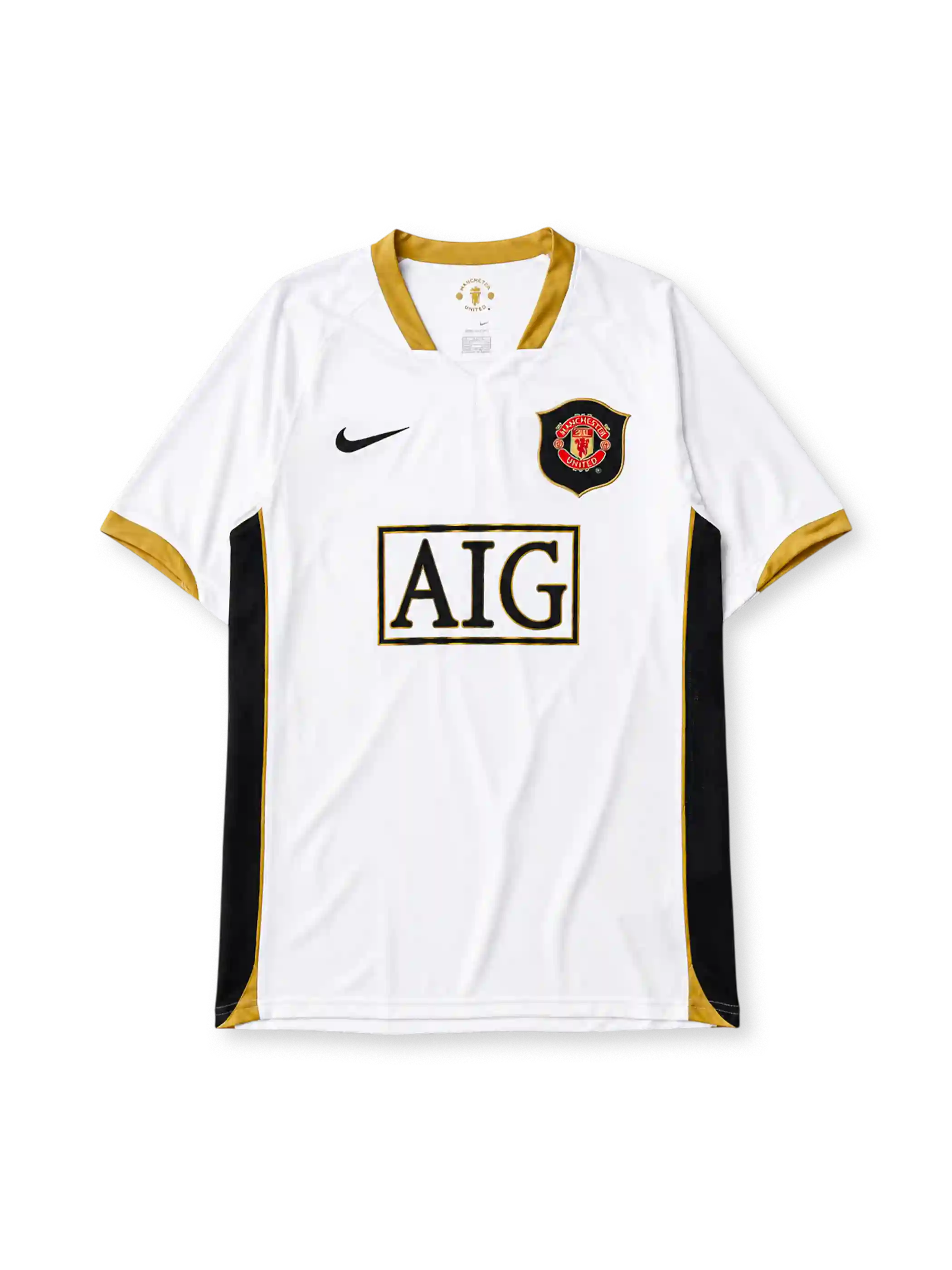 Manchester United 2006-07 away jersey in white with gold and black panels
