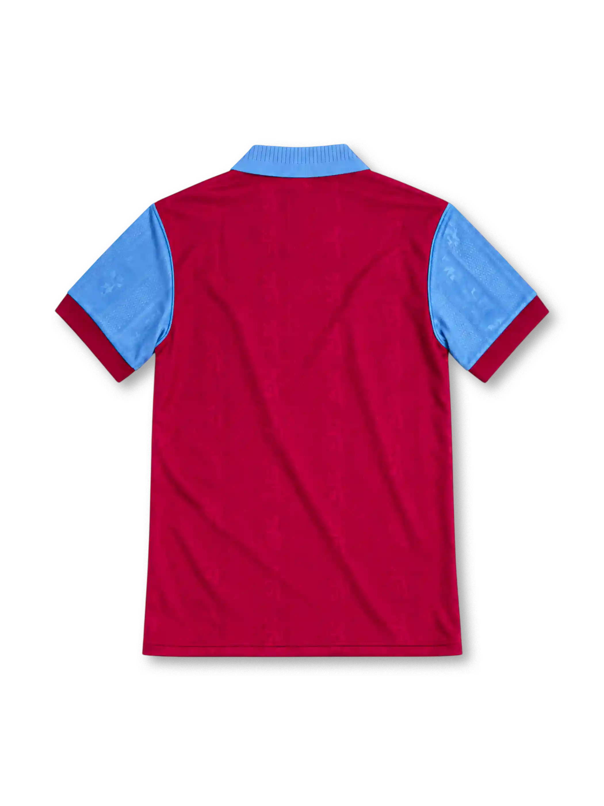 Aston Villa 1995/97 claret home jersey with sky-blue sleeves and collar, yellow Reebok logo, club crest and white AST Computer sponsor.