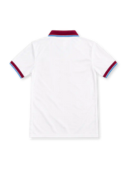Aston Villa 1996/97 white away jersey with claret polo collar, sky-blue trim, Reebok logo, club crest and green AST Computer sponsor.