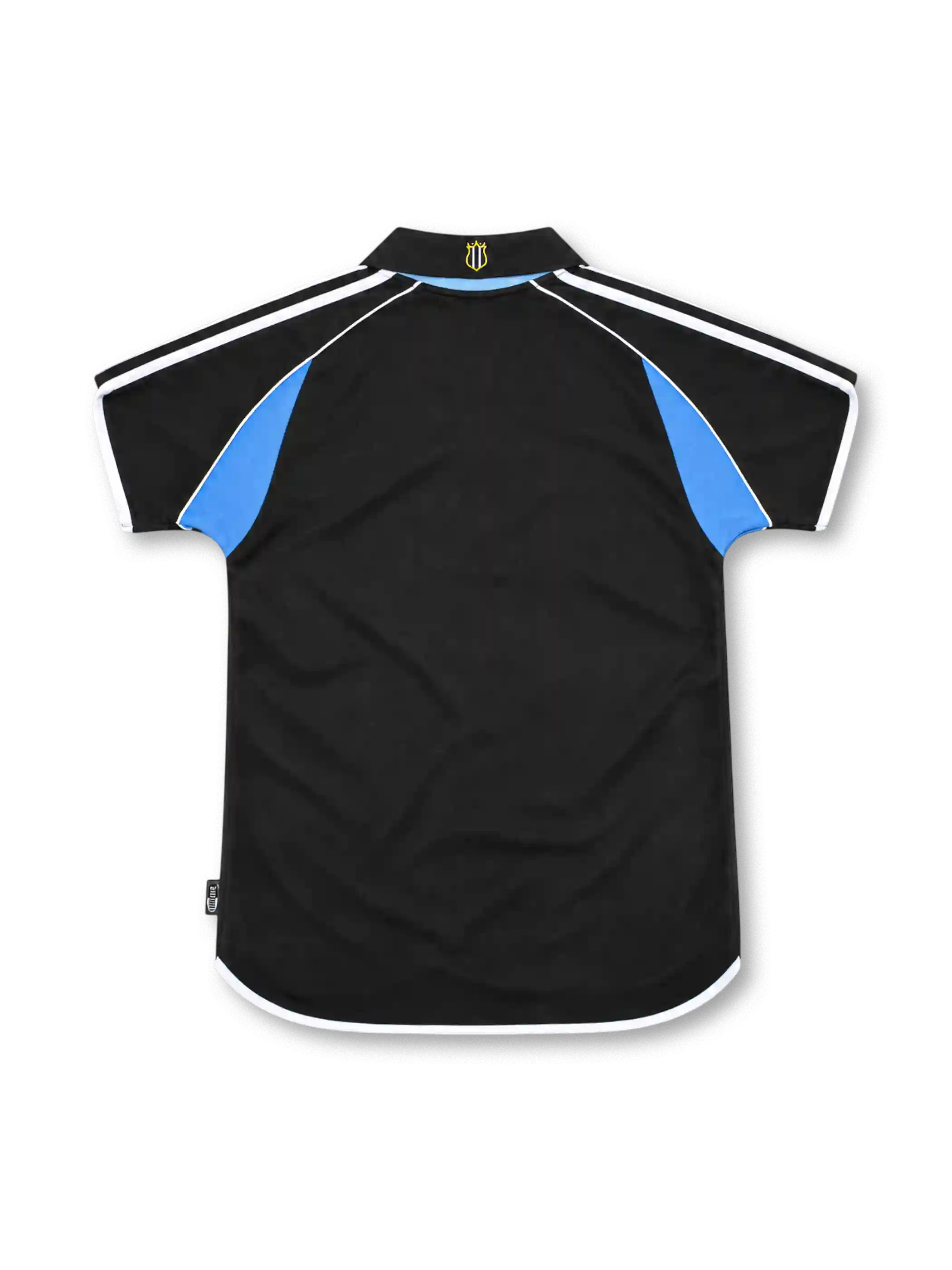 Newcastle United 2000/01 black away jersey with sky-blue panels, white adidas shoulder stripes, club crest and ntl: sponsor.