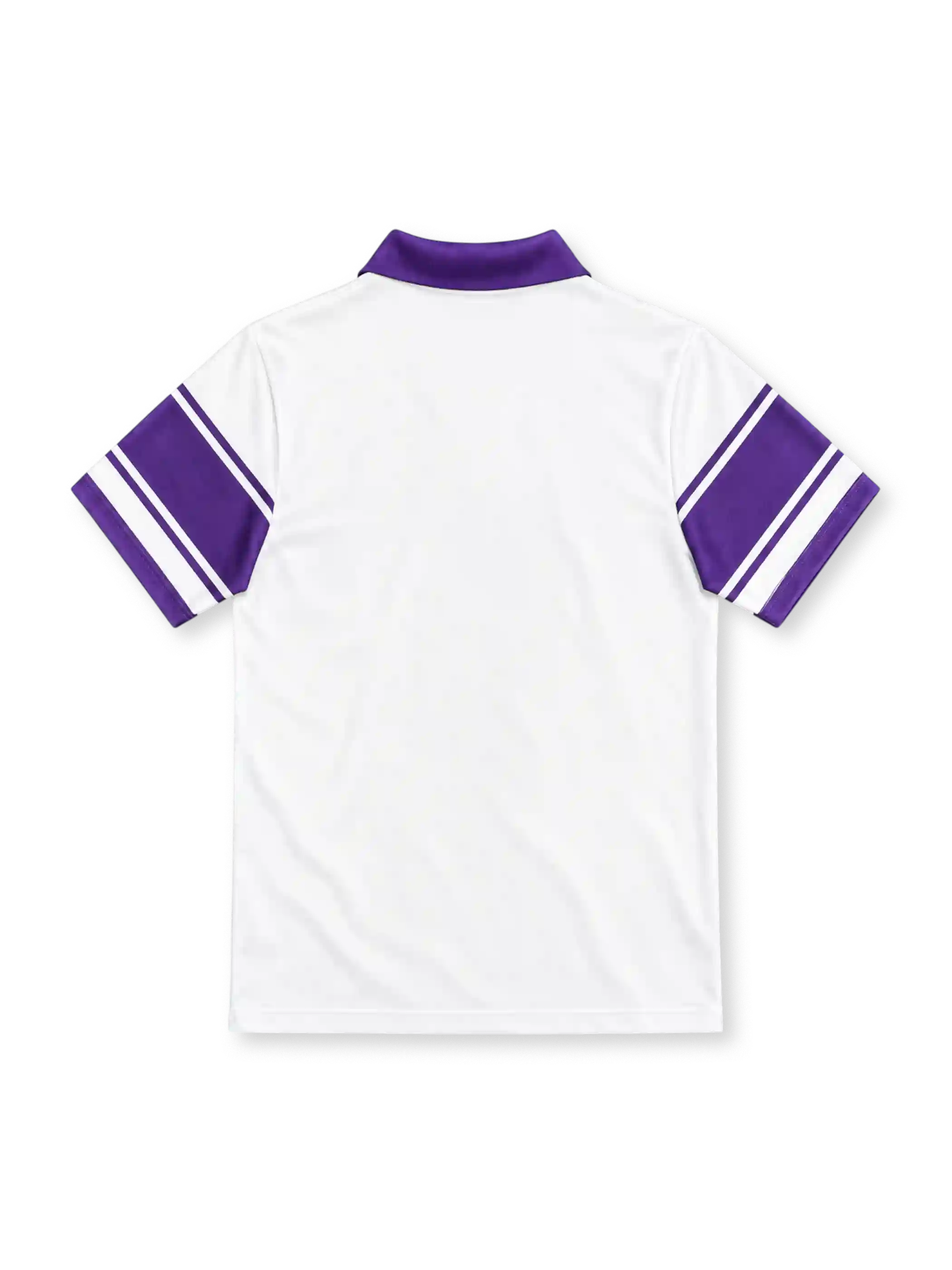 Fiorentina 1983–85 white away jersey with purple polo collar, striped sleeves, Opel chest sponsor, Ennerre logo and red fleur-de-lis emblem.