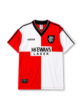 Rangers 1995-96 away jersey in red and white quartered design