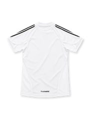 Real Madrid 2005/06 white home jersey with black adidas shoulder stripes, white polo collar, club crest, Siemens sponsor and FORMOTION branding.