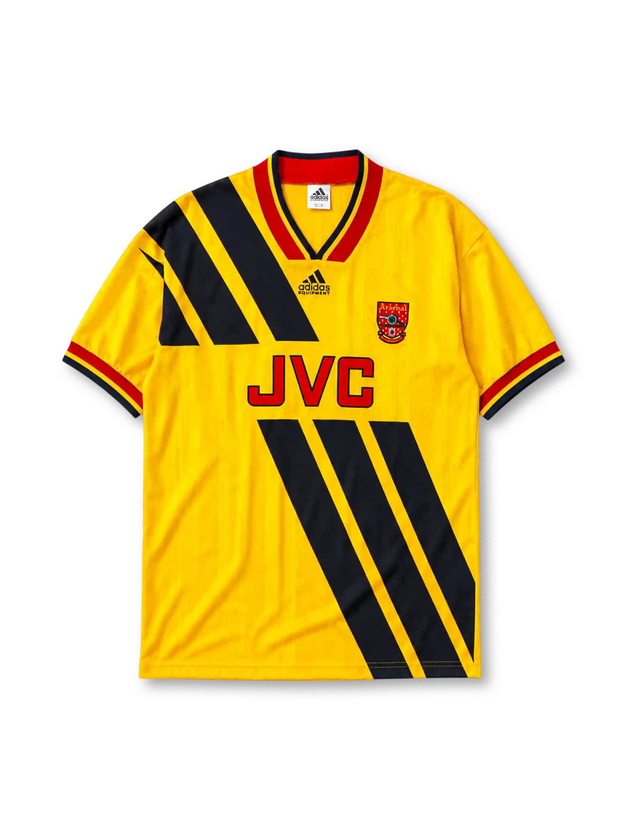 Arsenal 1993-94 away jersey in yellow with navy diagonal stripes